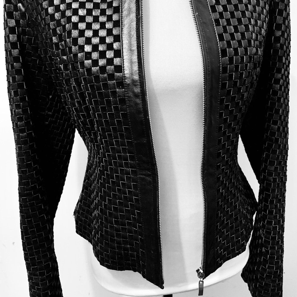 Black leather weave ‘Apostrophe’ jacket...size 4